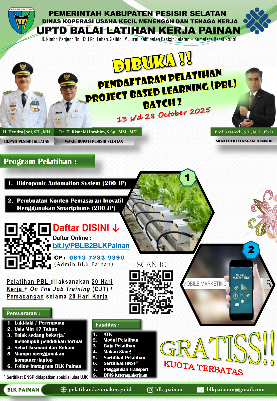 Pembukaan Pelatihan Project Based Learning (PBL) Gelombang II di UPTD BLK Painan